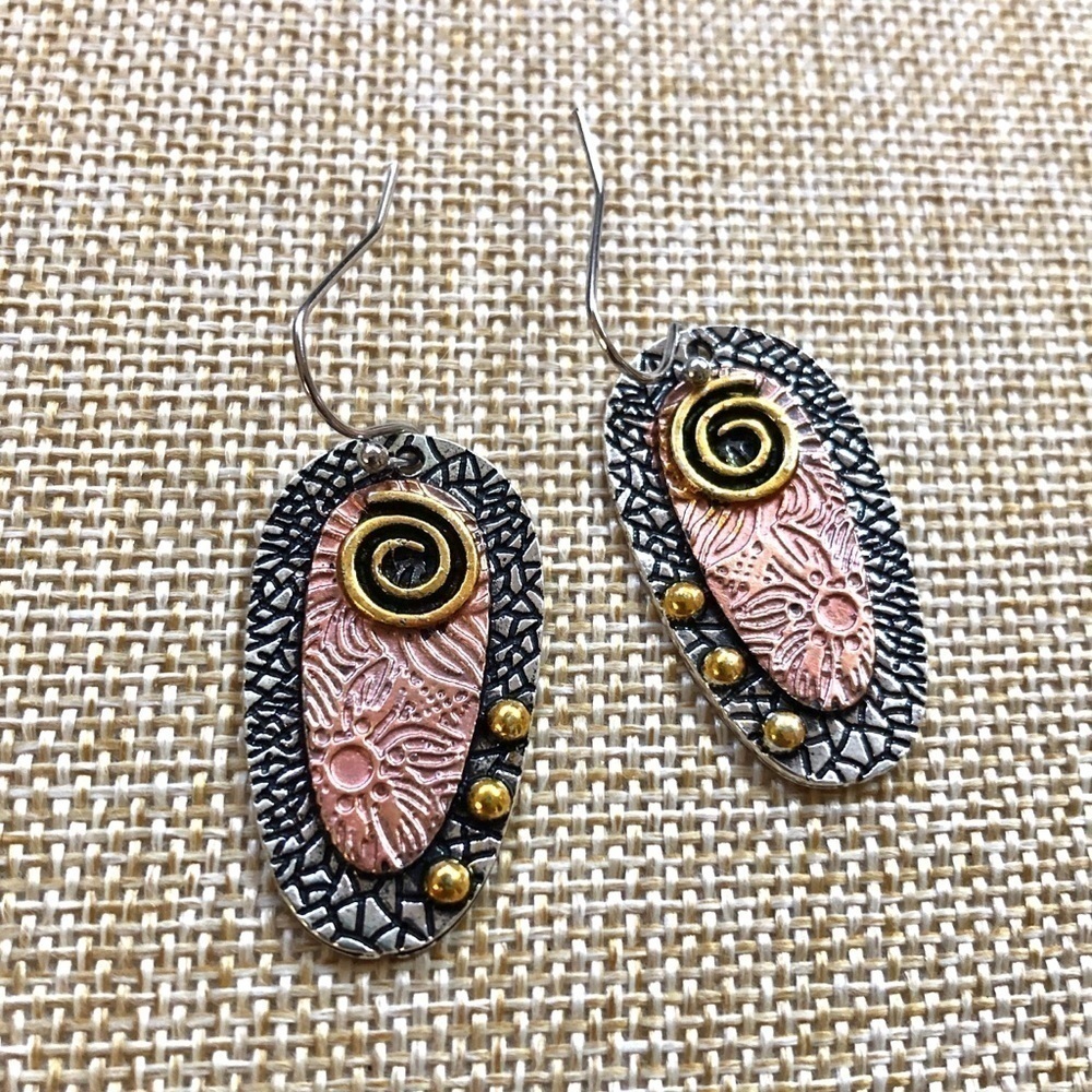 Boho Flower Leaf Dangle Hoop Earrings Silver Tone Zinc Alloy Boutique Jewelry - Picture 5 of 9